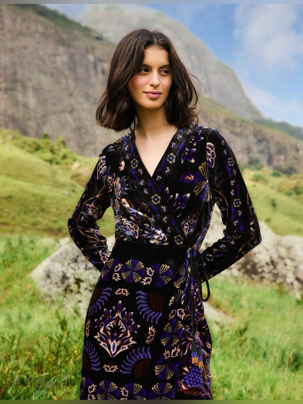 💜Firm Price💜FARM Rio black arabesque mix scarves wrap mini dress